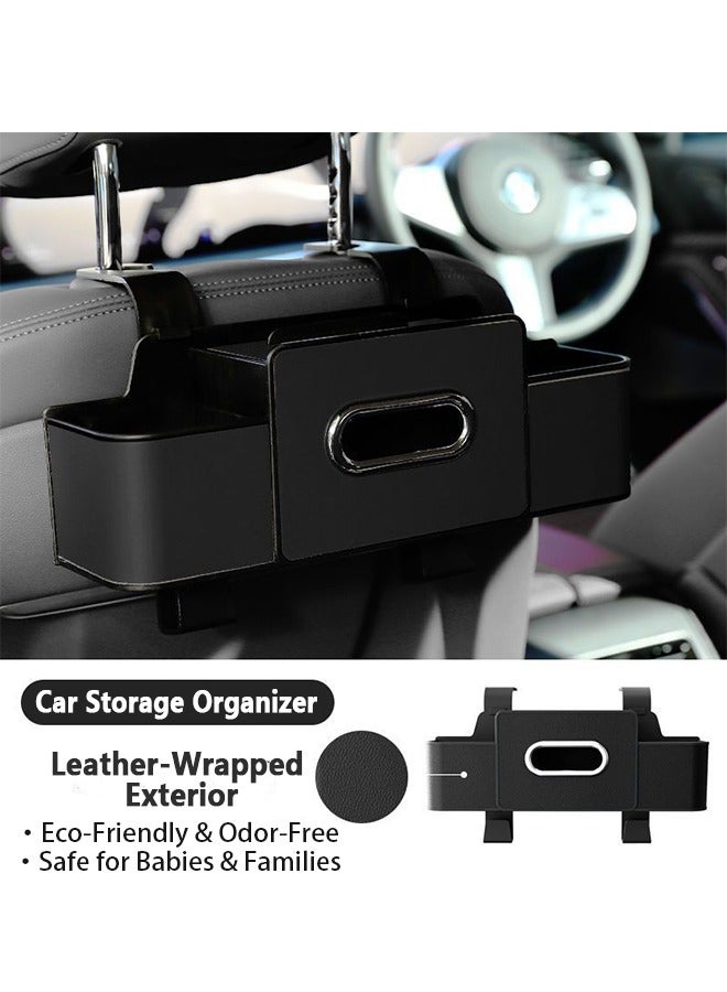 Car Organizers A leather car seat back storage bag with foldable table support, and a multi-pocket hanging storage bag for car seat backs
