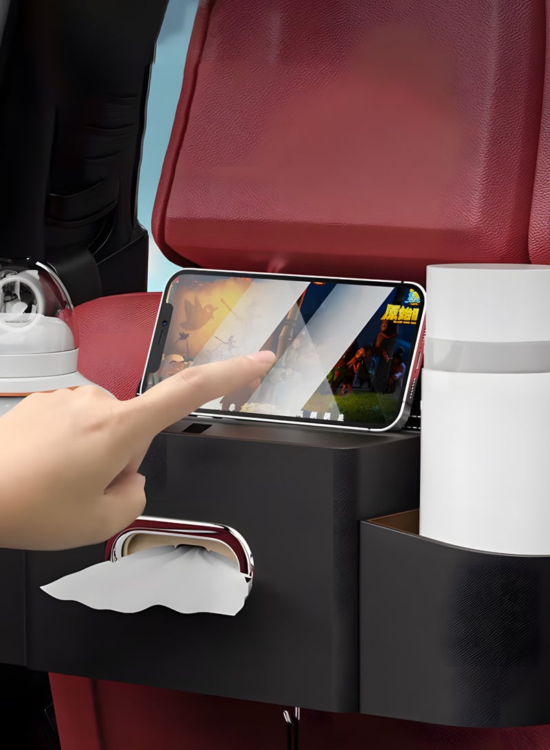 Car Organizers A leather car seat back storage bag with foldable table support, and a multi-pocket hanging storage bag for car seat backs - Image 4