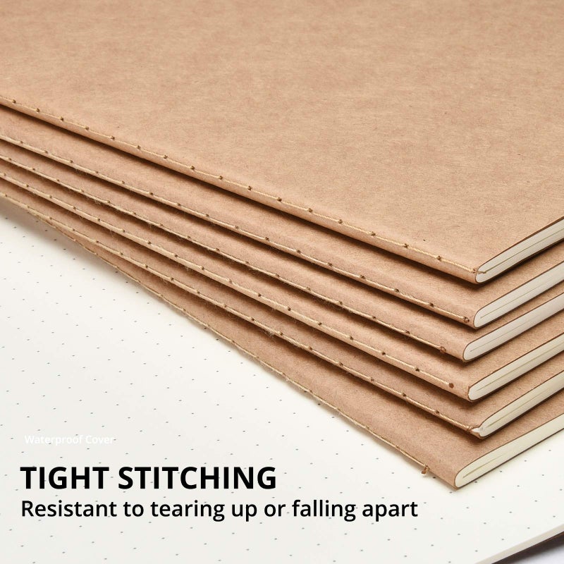 TWONE Travel Journal, 6 Pack Notebook Journal for Travelers Work School Writing Note Taking Kraft Brown Soft Cover Notebooks 5.5â€ x 8.25â€, 60 Dot Grid Pages, 30 Sheets - Image 5