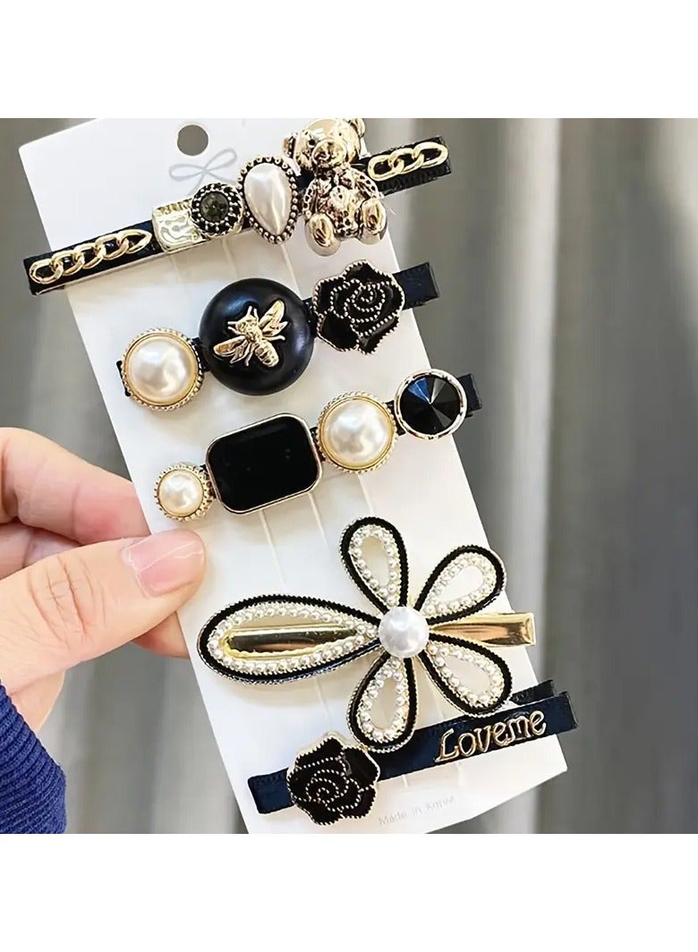 Goolsky 5pcs Elegant Pearl Decorative Hair Clips - Stylish Flower Hair Barrettes for Women, Trendy Hair Fringe Clips for Daily Use, Easy to Wear and Remove, Perfect for Wedding, Party, and Special Occasions - Image 1