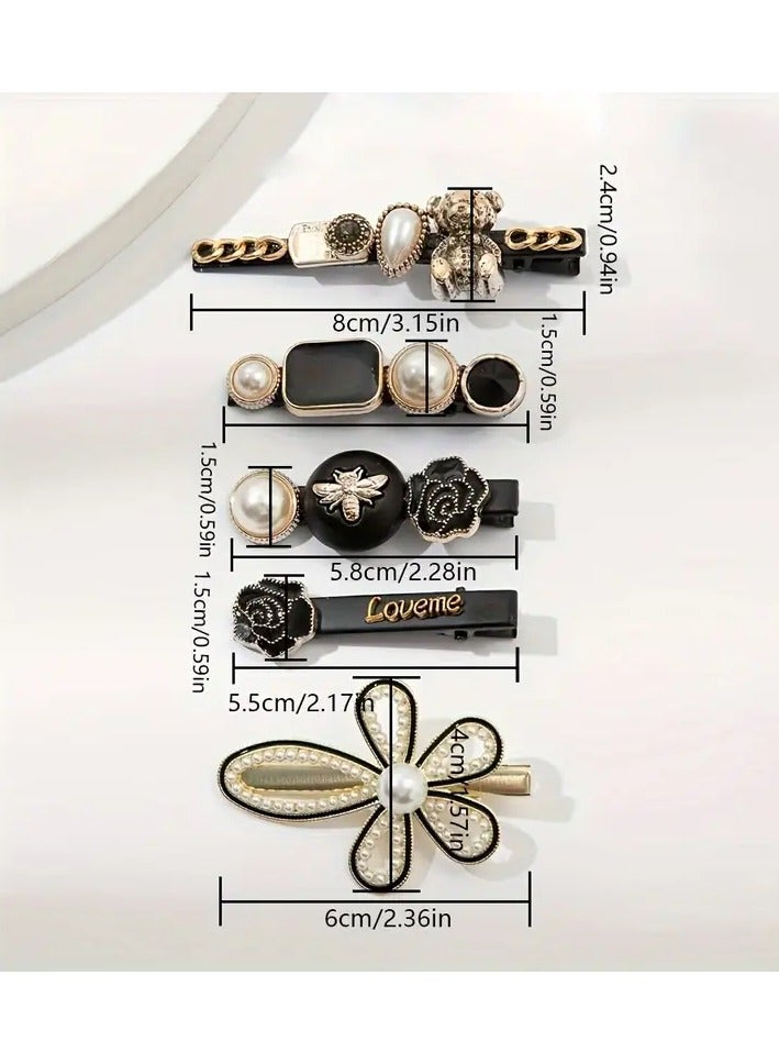 Goolsky 5pcs Elegant Pearl Decorative Hair Clips - Stylish Flower Hair Barrettes for Women, Trendy Hair Fringe Clips for Daily Use, Easy to Wear and Remove, Perfect for Wedding, Party, and Special Occasions - Image 3