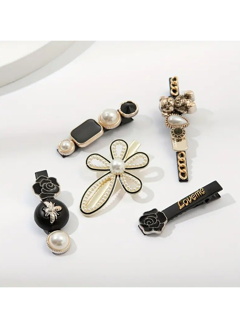 Goolsky 5pcs Elegant Pearl Decorative Hair Clips - Stylish Flower Hair Barrettes for Women, Trendy Hair Fringe Clips for Daily Use, Easy to Wear and Remove, Perfect for Wedding, Party, and Special Occasions - Image 4