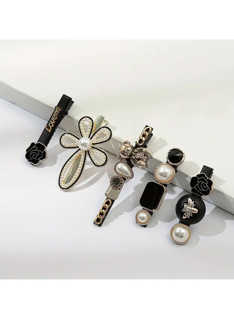 Goolsky 5pcs Elegant Pearl Decorative Hair Clips - Stylish Flower Hair Barrettes for Women, Trendy Hair Fringe Clips for Daily Use, Easy to Wear and Remove, Perfect for Wedding, Party, and Special Occasions - Image 5