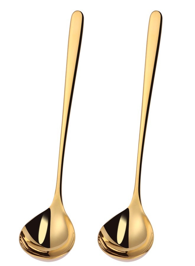 Mafier 9.5 Inch Gold Ladle Spoons SUS304 Stainless Steel Soup Ladle 2 oz. Gravy Sauce Kitchen Ladle for serving(Set of 2) - Image 1