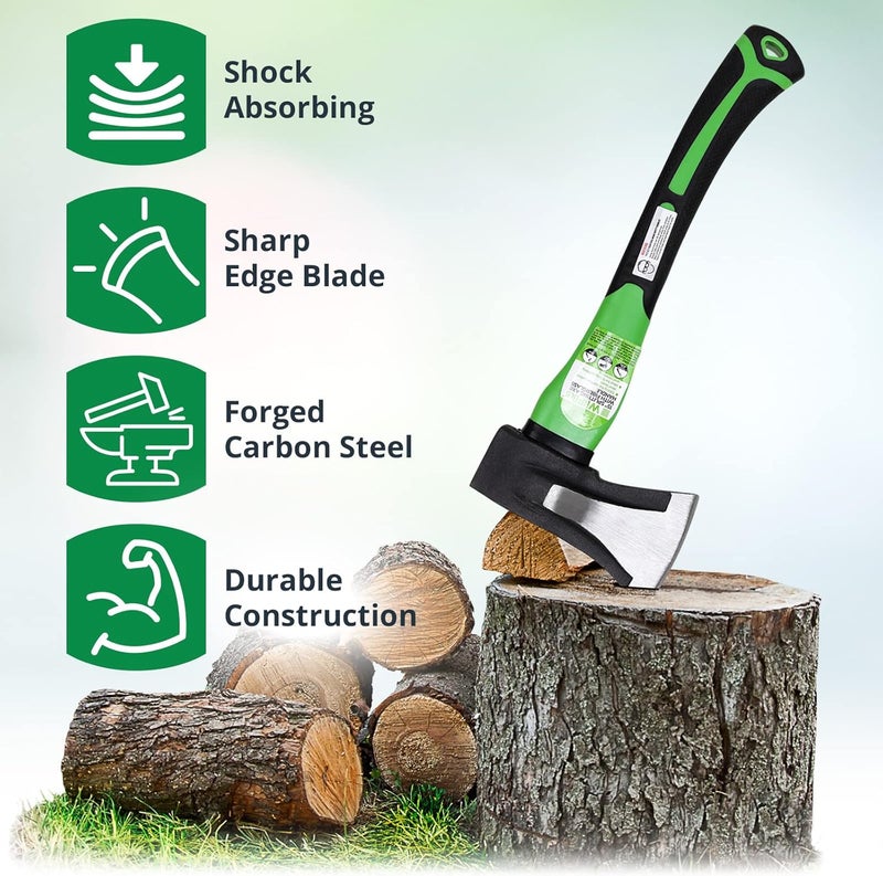 WilFiks Splitting Axe, 15” Camping Hatchet for Chopping and Kindling Wood and Branches, Forged Carbon Steel Hand Maul Tool for Gardening, Fiberglass Shock Reduction Handle with Anti-Slip Grip - Image 3