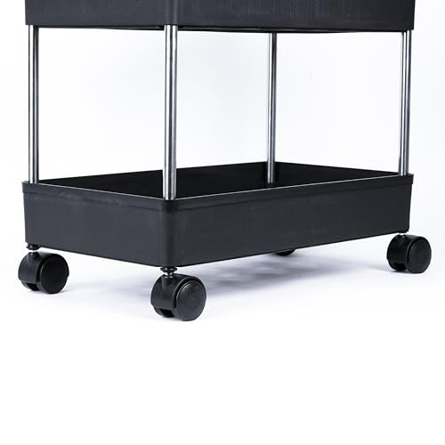 Leaffybezz Plastic Space Saving Storage Organizer Rack Shelf with Wheels for Kitchen, Office, Bathroom and Bedroom (2 Layer, Black) - Image 3