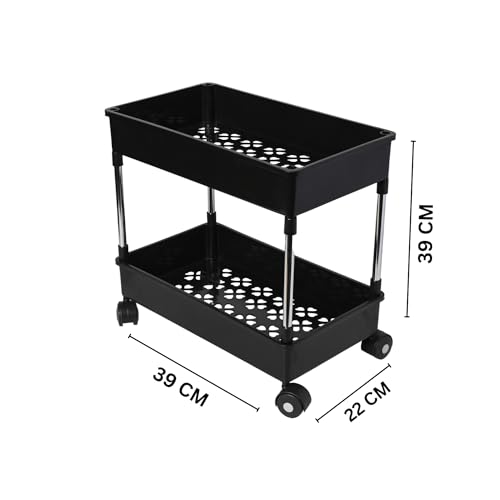 Leaffybezz Plastic Space Saving Storage Organizer Rack Shelf with Wheels for Kitchen, Office, Bathroom and Bedroom (2 Layer, Black) - Image 4