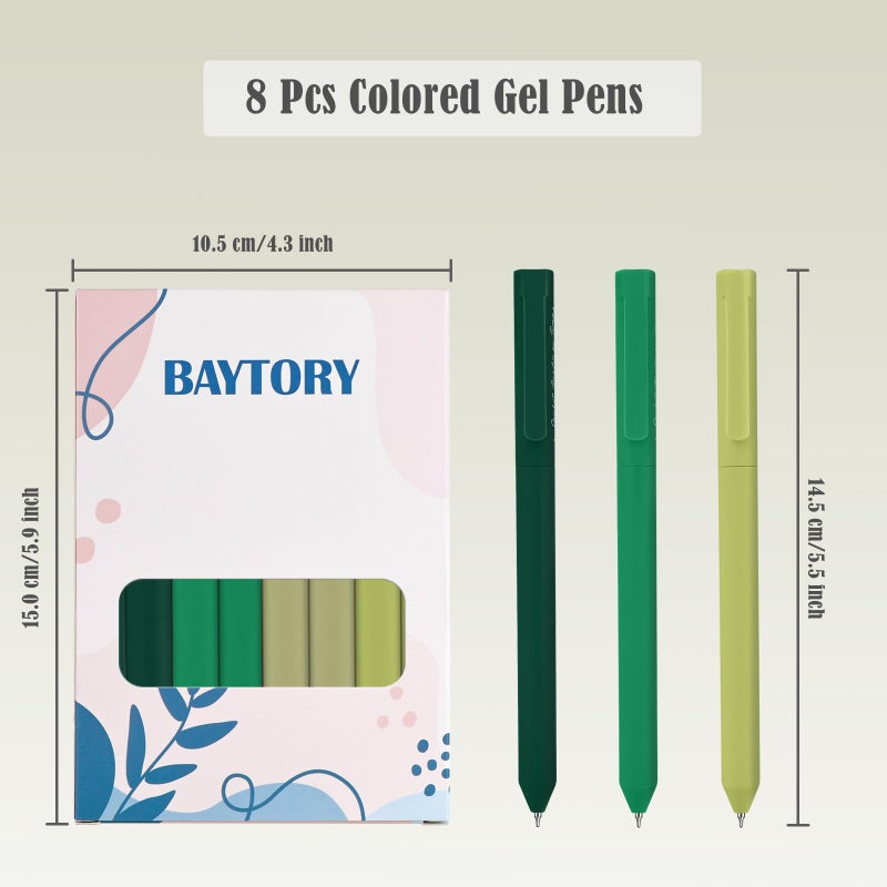BAYTORY 8Pcs Colored Gel Pens, 0.5mm Fine Point Multicolored Ink Pen, Colorful Pens Smooth Writing for Note Taking and Marking Supplies (Green) - Image 2