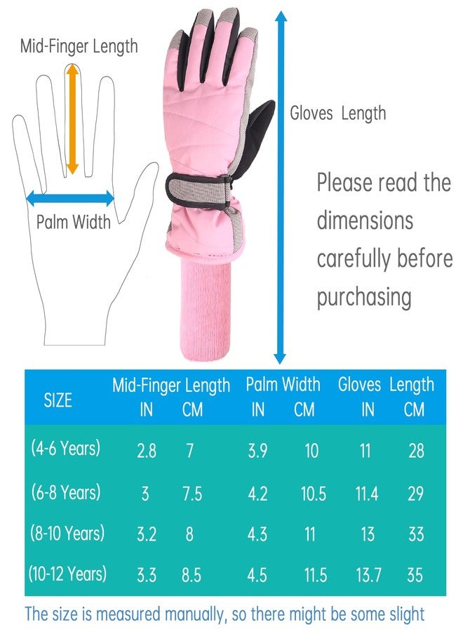 XTACER Kids Ski Snow Gloves Snowboard Winter Warm Cold Weather Gloves for Boys Girls Children (Long Cuff -Pink, 10-12 Years) - Image 4