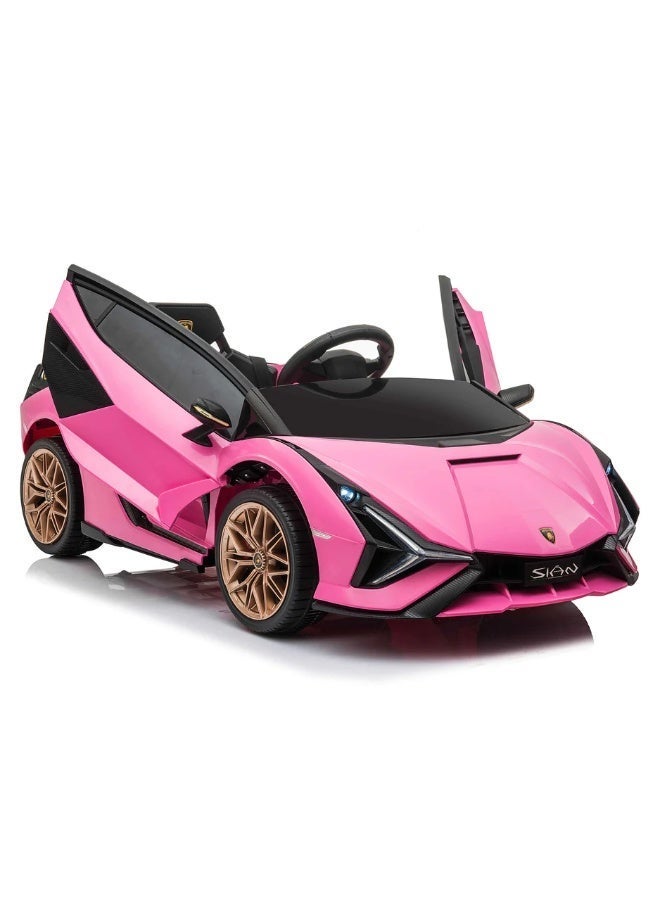 LAMBORGHINI Licensed Lamborghini Sian Kids Ride On Car, Electric Toy Roadster with Remote Control, Leather Seat, EVA Wheels, LED Lights, and MP3 Player 12 V- Pink - Image 2