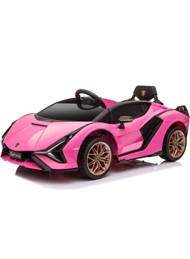 LAMBORGHINI Licensed Lamborghini Sian Kids Ride On Car, Electric Toy Roadster with Remote Control, Leather Seat, EVA Wheels, LED Lights, and MP3 Player 12 V- Pink - Image 1