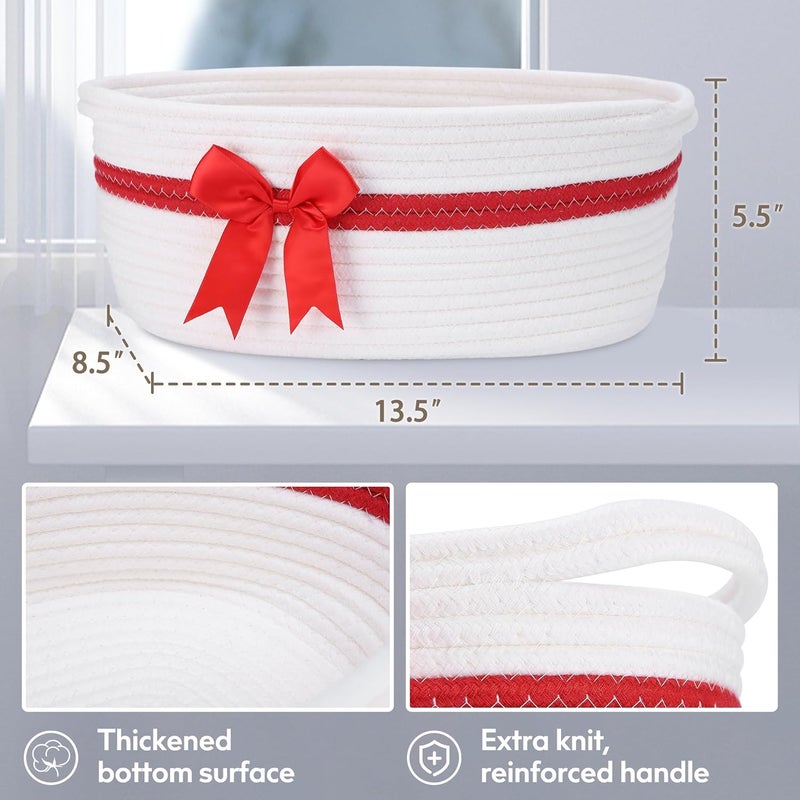 Yeeeasy Small Woven Basket with Bow and Gift Bag Simplicity Home Decor Rope Baskets for Gifts Empty 135 X 85 X 55 Storage Baby Toy Basket with Handles White - Image 3