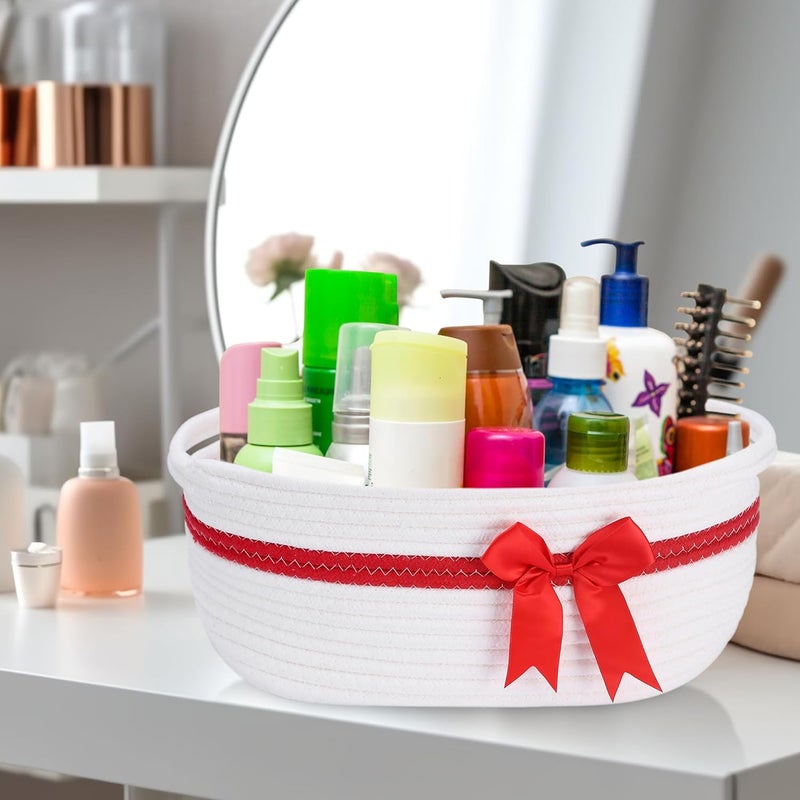 Yeeeasy Small Woven Basket with Bow and Gift Bag Simplicity Home Decor Rope Baskets for Gifts Empty 135 X 85 X 55 Storage Baby Toy Basket with Handles White - Image 2