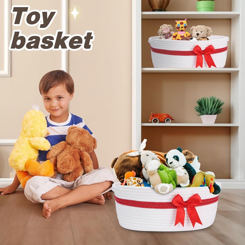 Yeeeasy Small Woven Basket with Bow and Gift Bag Simplicity Home Decor Rope Baskets for Gifts Empty 135 X 85 X 55 Storage Baby Toy Basket with Handles White - Image 5