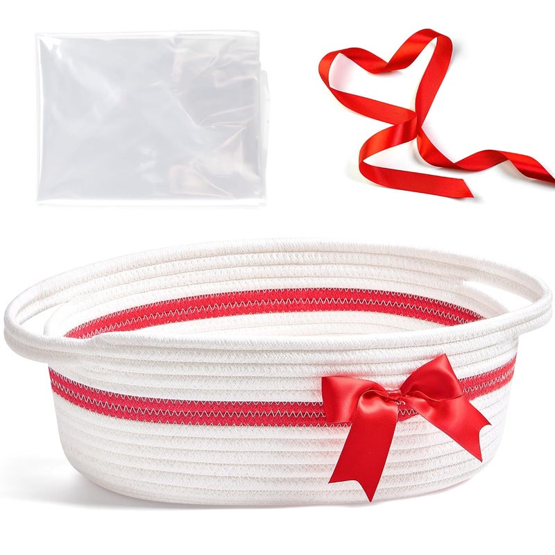 Yeeeasy Small Woven Basket with Bow and Gift Bag Simplicity Home Decor Rope Baskets for Gifts Empty 135 X 85 X 55 Storage Baby Toy Basket with Handles White - Image 1