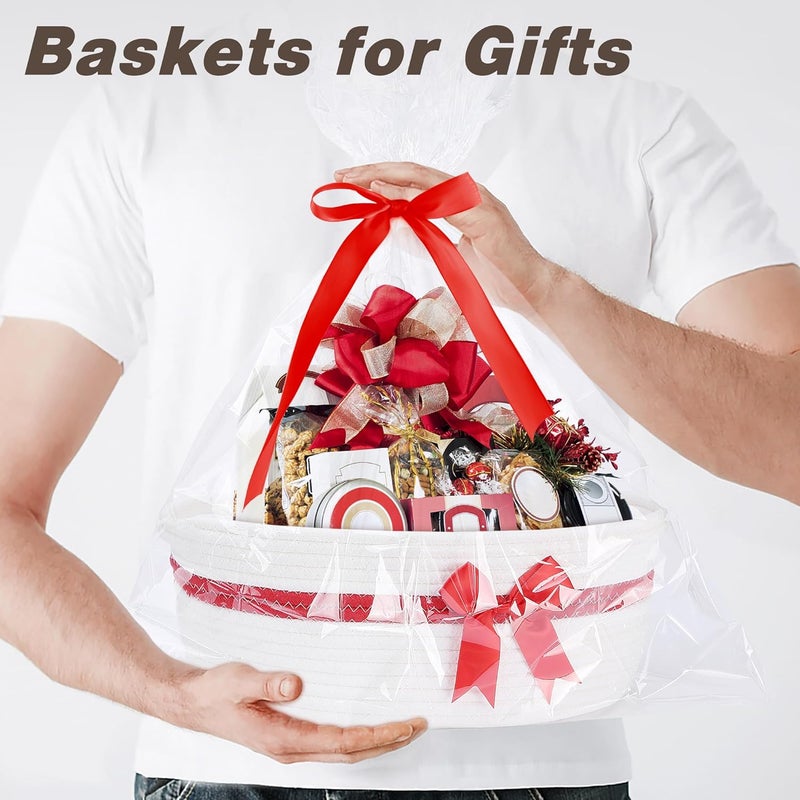 Yeeeasy Small Woven Basket with Bow and Gift Bag Simplicity Home Decor Rope Baskets for Gifts Empty 135 X 85 X 55 Storage Baby Toy Basket with Handles White - Image 4