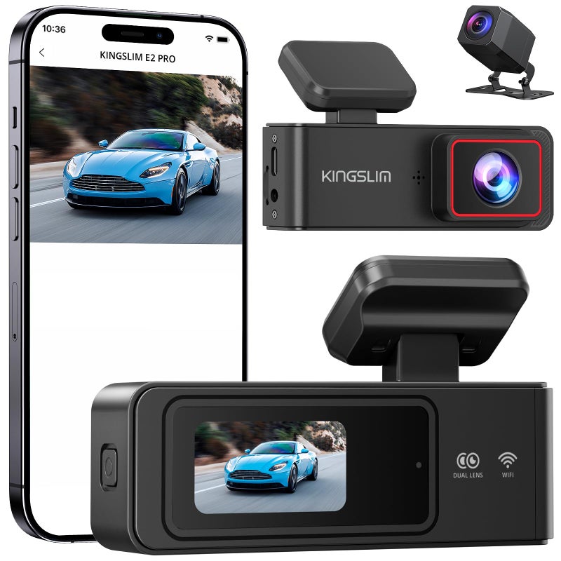 Kingslim 2K Dash Cam Front and Rear with 64GB SD Card, Wireless WiFi Dash Camera for Cars, 1.5'' Screen Mini Dashcam Front and Back, Support G-Sensor/Time Lapse 2 Kinds Parking Monitor - Image 1