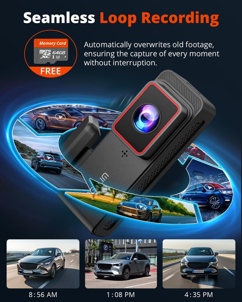 Kingslim 2K Dash Cam Front and Rear with 64GB SD Card, Wireless WiFi Dash Camera for Cars, 1.5'' Screen Mini Dashcam Front and Back, Support G-Sensor/Time Lapse 2 Kinds Parking Monitor - Image 4