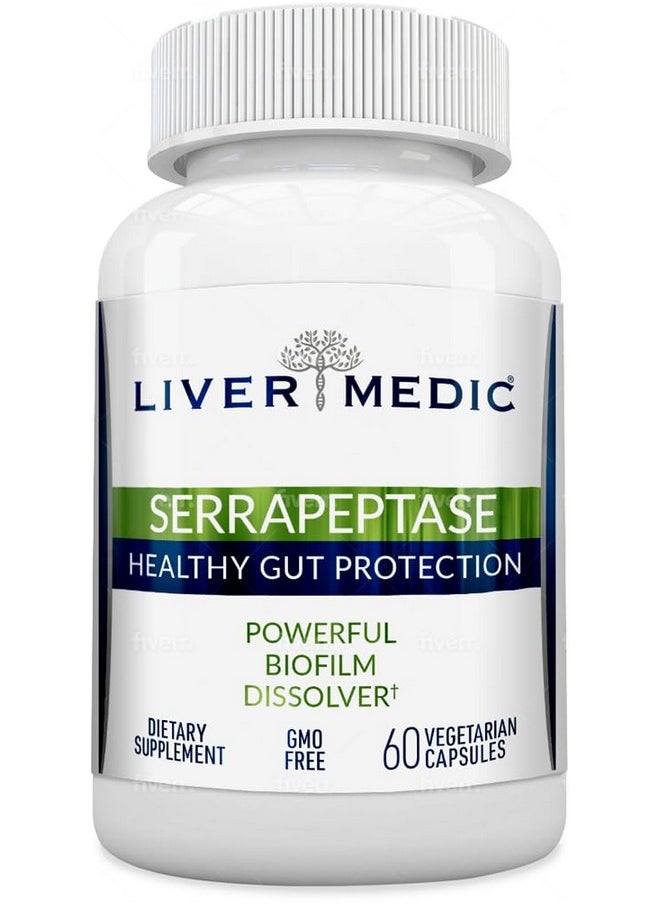 Liver Medic - Serrapeptase Pure Digestive Enzymes (Enteric Coated) - Premium Healthy Gut Protection & Liver Support - Non-GMO, Vegan Liver Supplement for Gut Health. Digestive Enzymes & Tissue Support (60 Caps) - Image 1