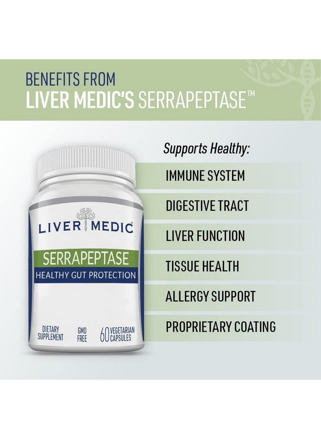 Liver Medic - Serrapeptase Pure Digestive Enzymes (Enteric Coated) - Premium Healthy Gut Protection & Liver Support - Non-GMO, Vegan Liver Supplement for Gut Health. Digestive Enzymes & Tissue Support (60 Caps) - Image 1