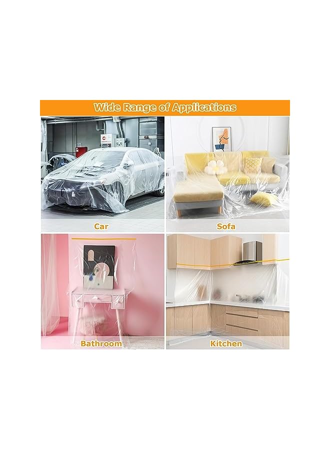 PROMASS promass 3 Rolls Plastic Dust Sheets for Decorating, 4m x 20m Waterproof Masking Film Rolls, Pre-Taped Plastic Drop Film for Painting Furniture Covering  - Image 5