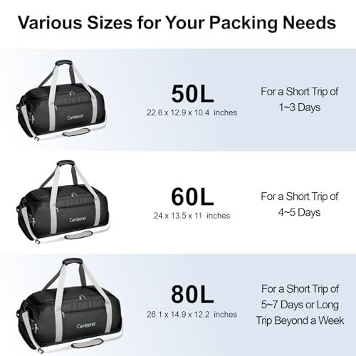 Cambond Airport Luggage Checked Bag - 60L Travel Duffle Bag for 4-5 Day Short Trip, Compact Foldable Travel Duffel Bags for Traveling with Shoe Compartment for Men Women, Checked Luggage, Black - Image 2