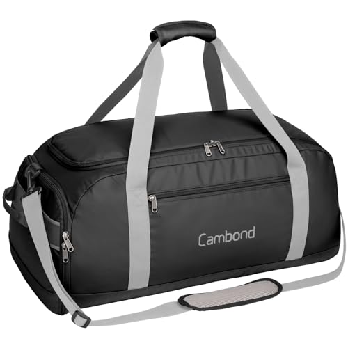 Cambond Airport Luggage Checked Bag - 60L Travel Duffle Bag for 4-5 Day Short Trip, Compact Foldable Travel Duffel Bags for Traveling with Shoe Compartment for Men Women, Checked Luggage, Black - Image 1