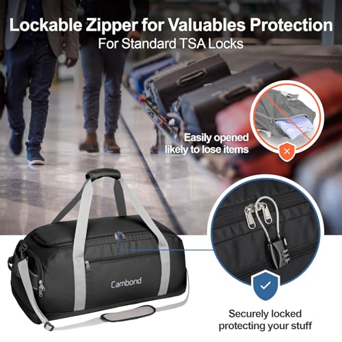 Cambond Airport Luggage Checked Bag - 60L Travel Duffle Bag for 4-5 Day Short Trip, Compact Foldable Travel Duffel Bags for Traveling with Shoe Compartment for Men Women, Checked Luggage, Black - Image 4