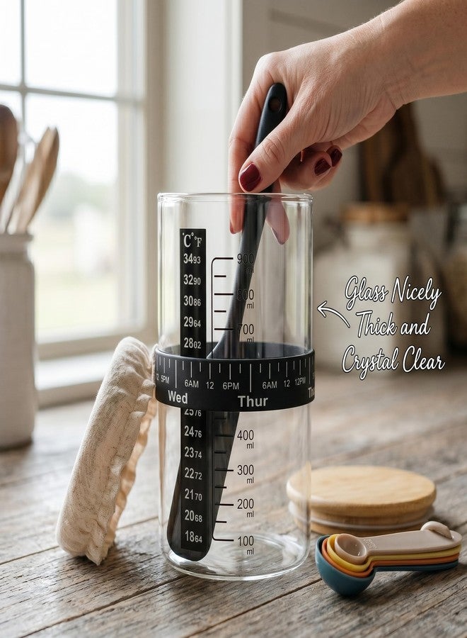 RWIXR 34oz Wide Mouth Sourdough Fermentation Jar, Complete Starter Kit with Feeding Band, Silicone Scraper and Dual Lids, Professional Bread Baking Supplies for Beginners & Home Bakers - Image 2