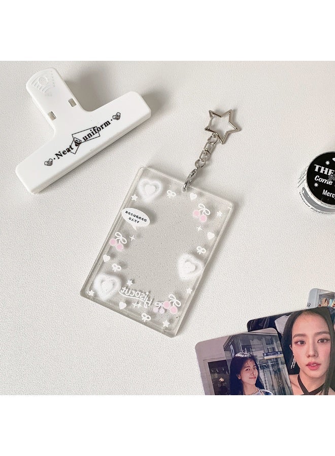 NIBEMINENT 1 - Piece Transparent Glitter Powder Kpop Photo Card Holder Pendant Key Chain ID Badge Holder ID Card Holder Photo Card Protector for School ID Office ID Access Card for Women Girls - Image 1