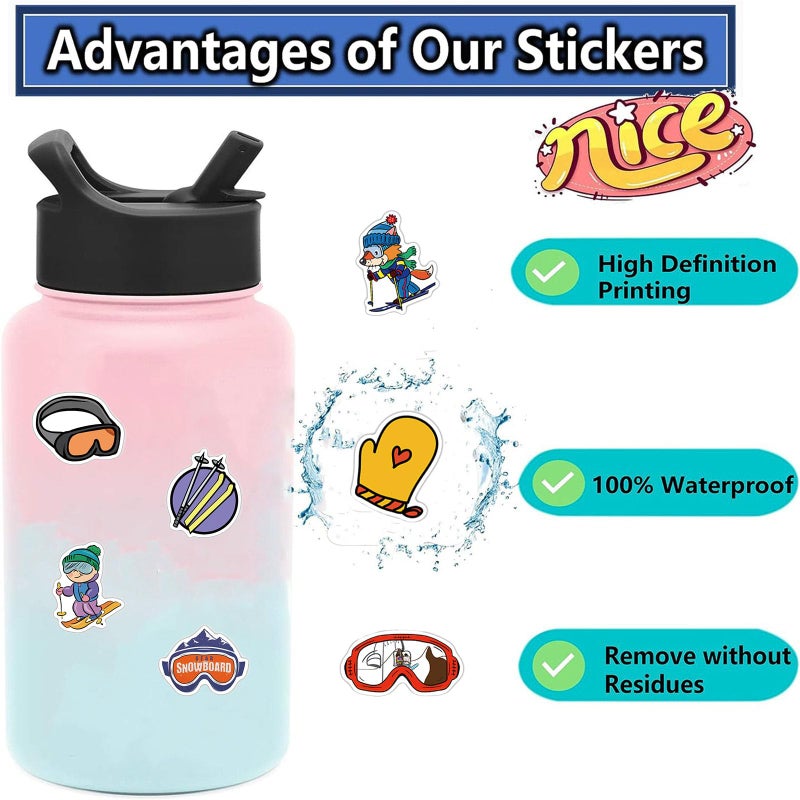 DIDODO 50PCS Cute Ski Stickers Pack, Cool Winter Skiing Stickers for Kids Teens Adults, Waterproof Ski Sticker for Water Bottles Scrapbook Journal Snowboard Helmet Luggage Party Favors(Skiing) - Image 3
