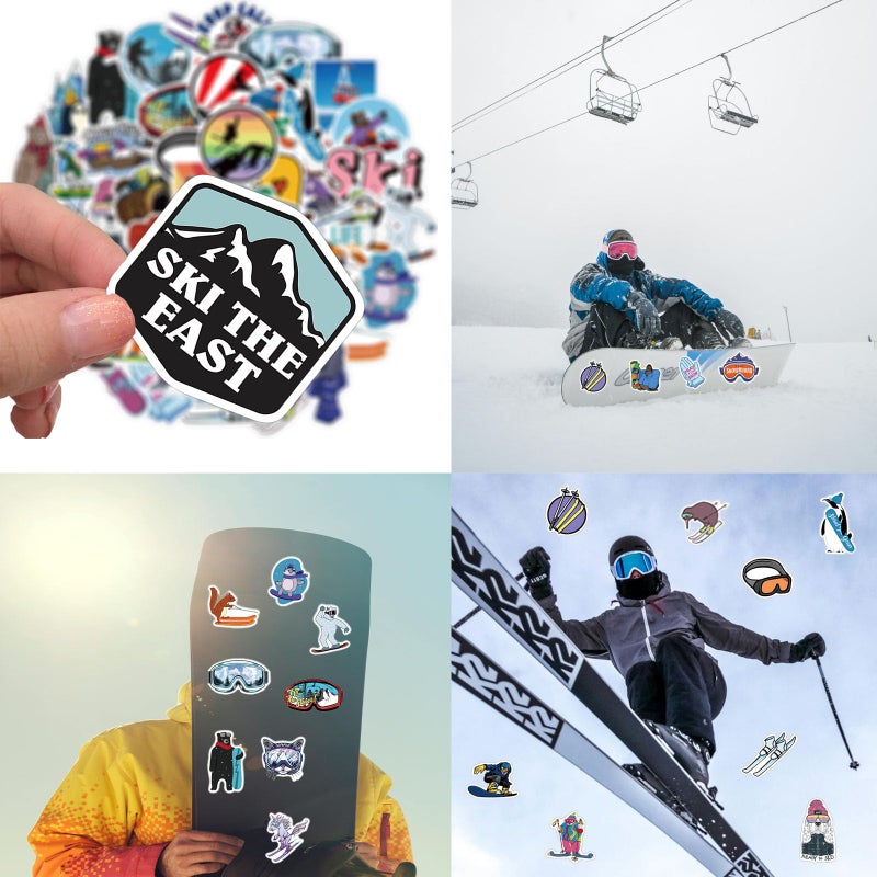 DIDODO 50PCS Cute Ski Stickers Pack, Cool Winter Skiing Stickers for Kids Teens Adults, Waterproof Ski Sticker for Water Bottles Scrapbook Journal Snowboard Helmet Luggage Party Favors(Skiing) - Image 4