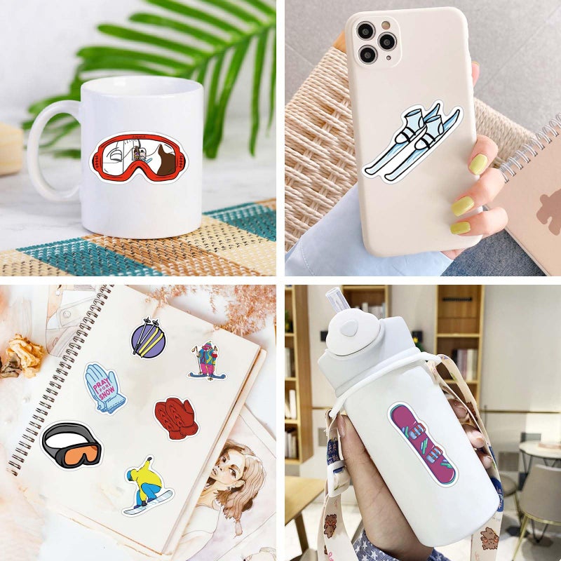 DIDODO 50PCS Cute Ski Stickers Pack, Cool Winter Skiing Stickers for Kids Teens Adults, Waterproof Ski Sticker for Water Bottles Scrapbook Journal Snowboard Helmet Luggage Party Favors(Skiing) - Image 5