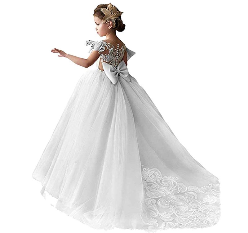GU ZI YANG Lace Tulle Flower Girl Dresses for Wedding Party Kids Prom Ball Gown GZY230-WH-5 - Image 1