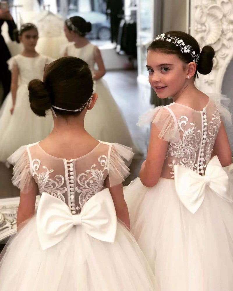 GU ZI YANG Lace Tulle Flower Girl Dresses for Wedding Party Kids Prom Ball Gown GZY230-WH-5 - Image 5