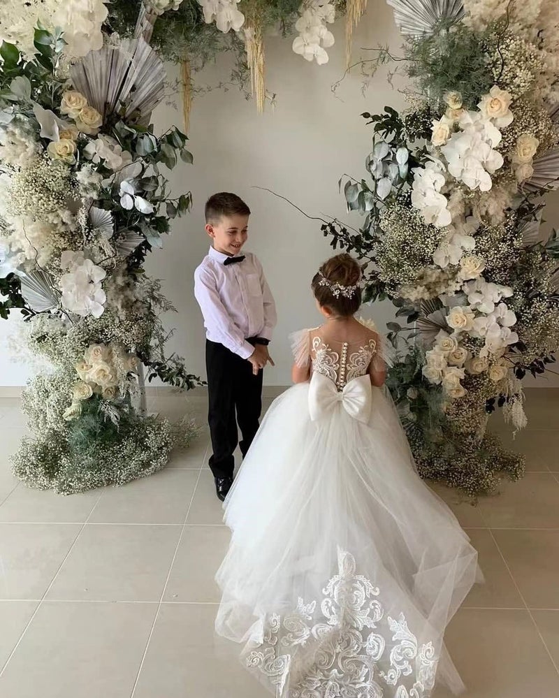 GU ZI YANG Lace Tulle Flower Girl Dresses for Wedding Party Kids Prom Ball Gown GZY230-WH-5 - Image 2