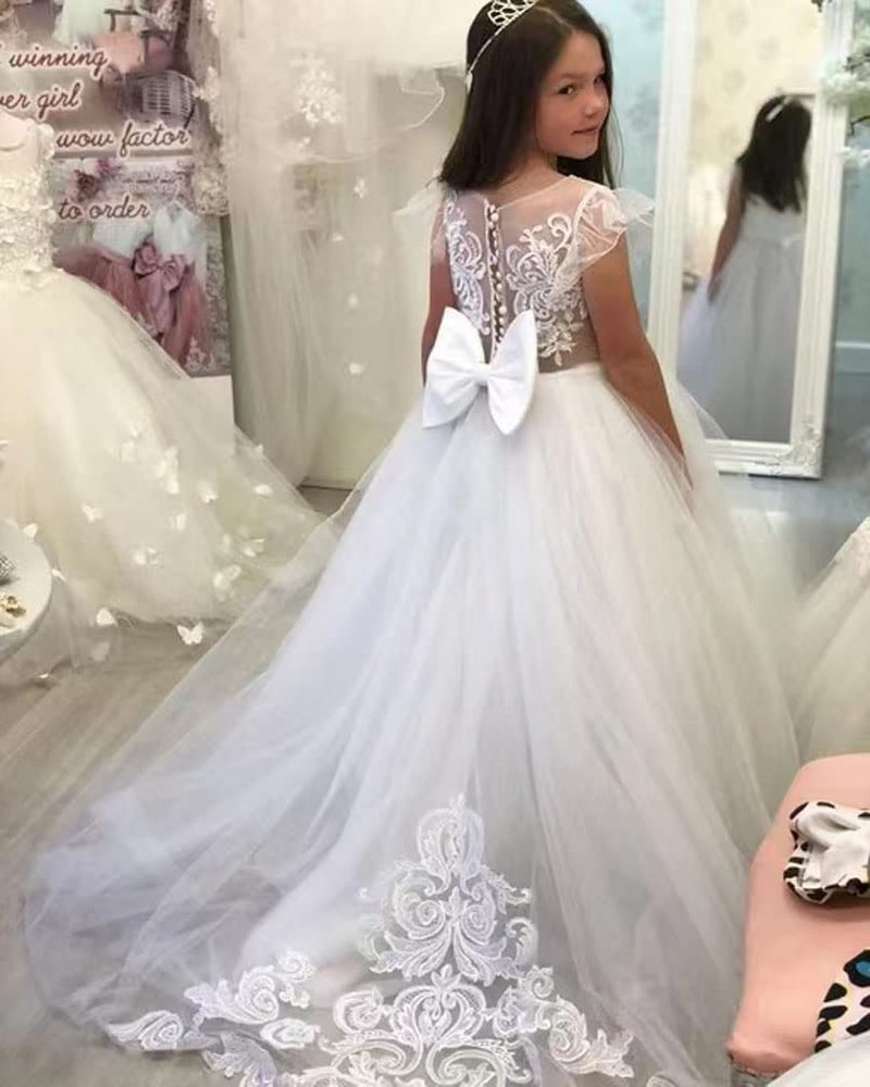 GU ZI YANG Lace Tulle Flower Girl Dresses for Wedding Party Kids Prom Ball Gown GZY230-WH-5 - Image 3