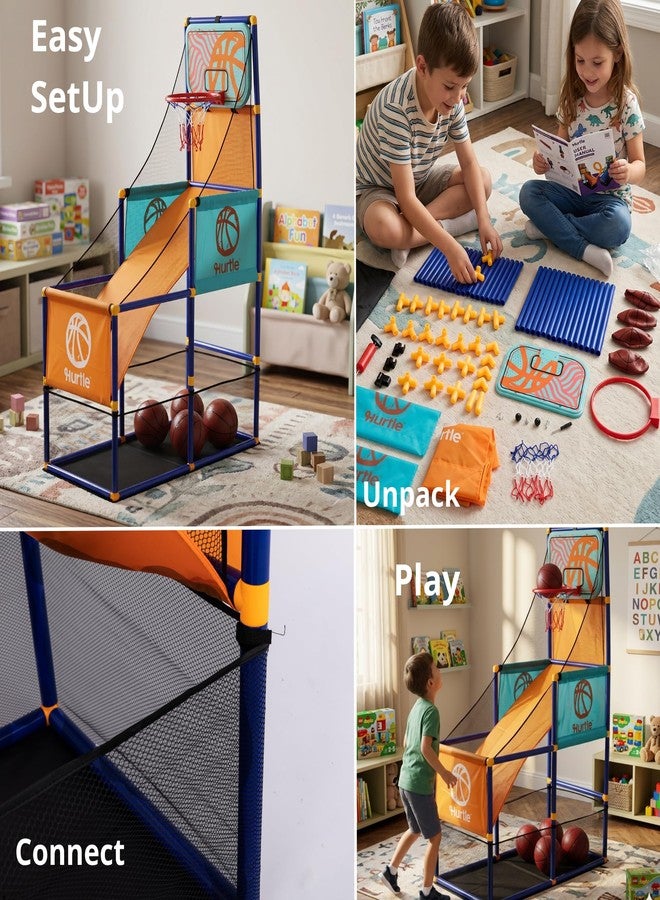 Hurtle Kids Arcade Style Basketball Game Indoor Hoop Set, Easy Assembly Basketball Hoop with Stable Base, Includes Mini Balls and Pump, Indoor Outdoor Basketball Goal for Toddlers and Family Play Orange - Image 3