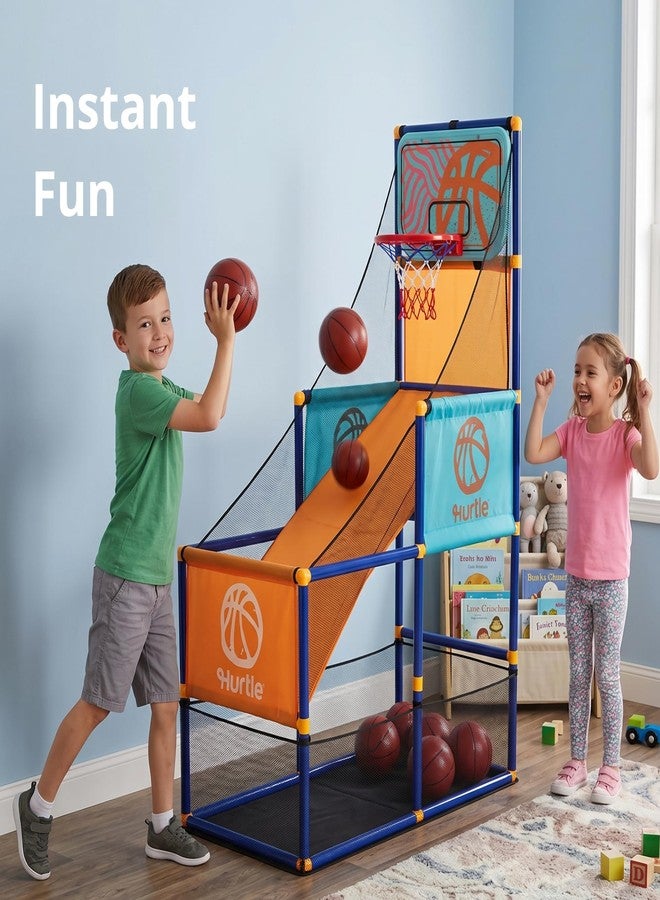 Hurtle Kids Arcade Style Basketball Game Indoor Hoop Set, Easy Assembly Basketball Hoop with Stable Base, Includes Mini Balls and Pump, Indoor Outdoor Basketball Goal for Toddlers and Family Play Orange - Image 2