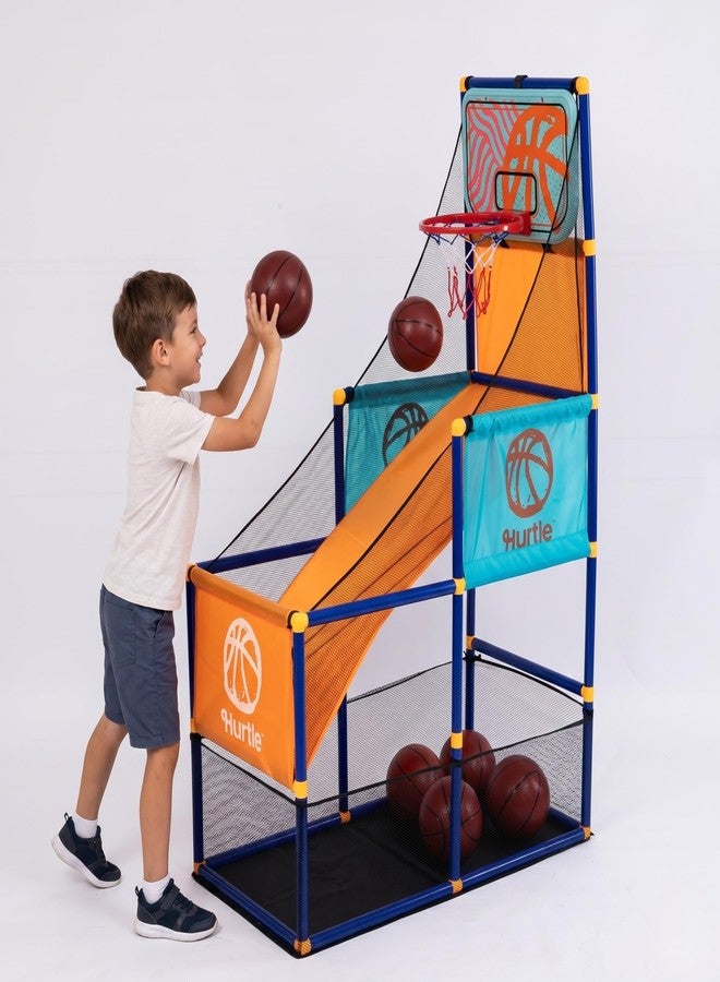 Hurtle Kids Arcade Style Basketball Game Indoor Hoop Set, Easy Assembly Basketball Hoop with Stable Base, Includes Mini Balls and Pump, Indoor Outdoor Basketball Goal for Toddlers and Family Play Orange - Image 1