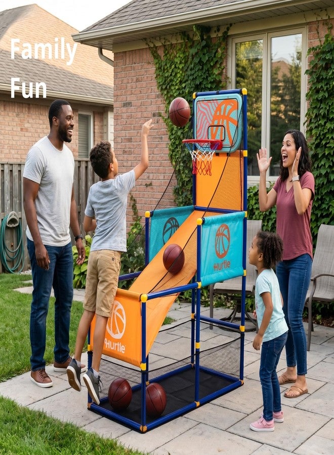 Hurtle Kids Arcade Style Basketball Game Indoor Hoop Set, Easy Assembly Basketball Hoop with Stable Base, Includes Mini Balls and Pump, Indoor Outdoor Basketball Goal for Toddlers and Family Play Orange - Image 4
