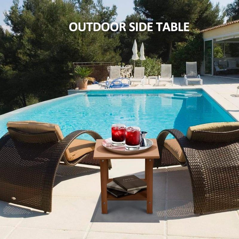 LOENIY 2 -Tier Outdoor Side Table HDPE Adirondack Table Patio Side Table with Wood-Like Grain Weather Resistant End Table Small Outdoor Table(Rectangular, Teak) - Image 2
