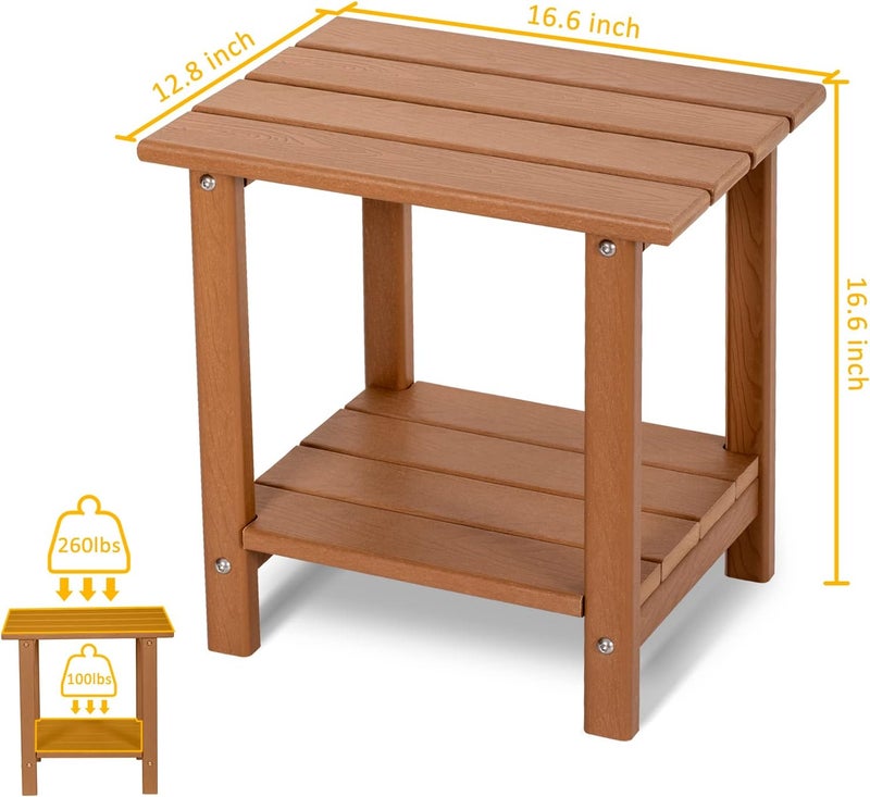 LOENIY 2 -Tier Outdoor Side Table HDPE Adirondack Table Patio Side Table with Wood-Like Grain Weather Resistant End Table Small Outdoor Table(Rectangular, Teak) - Image 3
