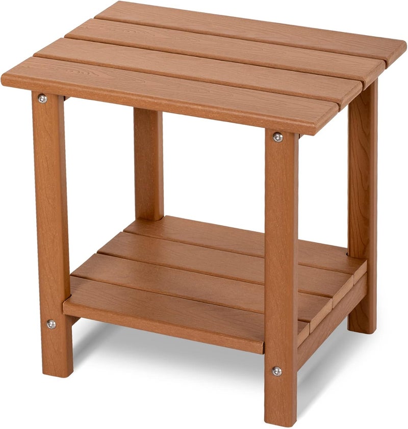 LOENIY 2 -Tier Outdoor Side Table HDPE Adirondack Table Patio Side Table with Wood-Like Grain Weather Resistant End Table Small Outdoor Table(Rectangular, Teak) - Image 1