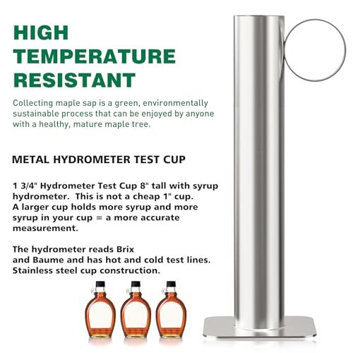 AYUSEB Maple Syrup Hydrometer Test Cup Kit - Maple Syrup Density Kit, Baume and Brix Scale, Stainless Steel Maple Syrup Kit with Cleaning Brush - Calibrated to Create Pure Maple Syrup - Image 2