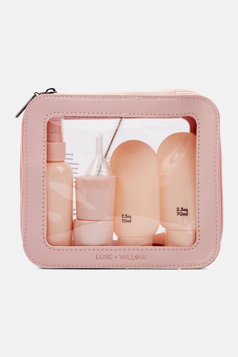 Luxe + Willow Travel Bag With Bottles Set, Light Pink  - Image 1