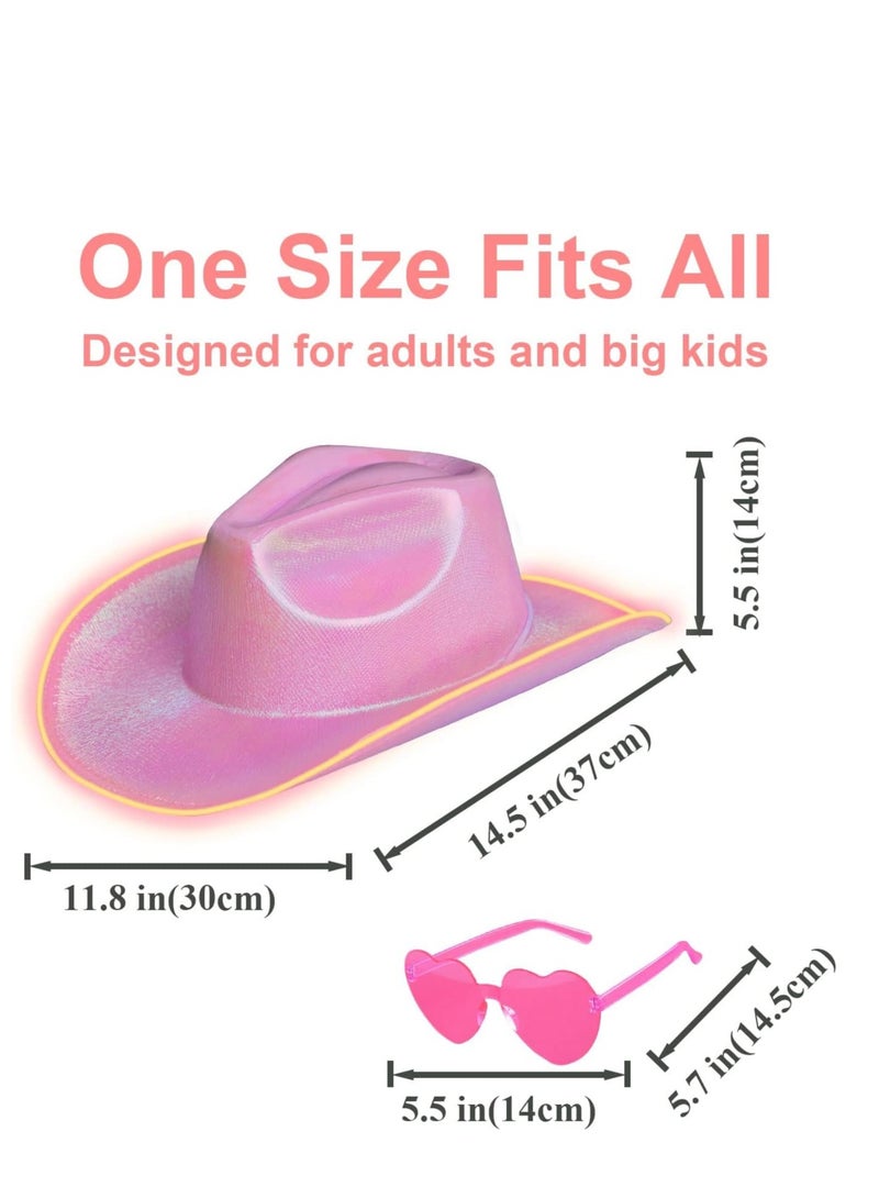 SOLARAE Light Up Cowboy Hat for Women with Heart Sunglasses Glitter Men LED Cowgirl Sparkly Space Hats for Party Costume Dress - Image 5