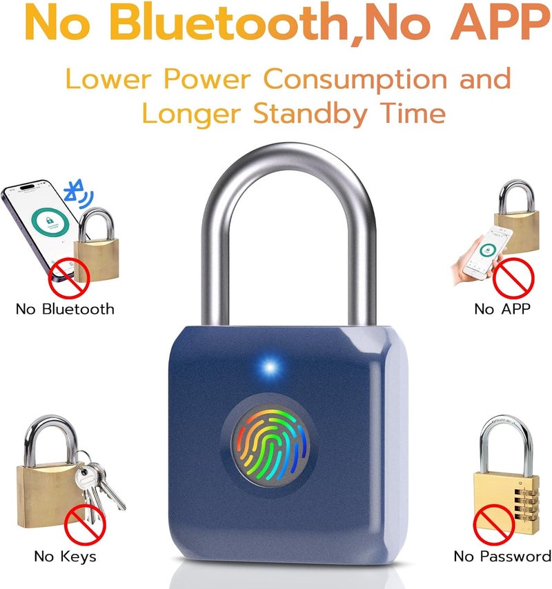 Pothunder Fingerprint Padlock, Smart Padlock, Locker Lock, Biometric Metal Keyless Fingerprint Lock, USB Rechargeable, for Gym Locker, Luggage, Backpack(Blue) - Image 4