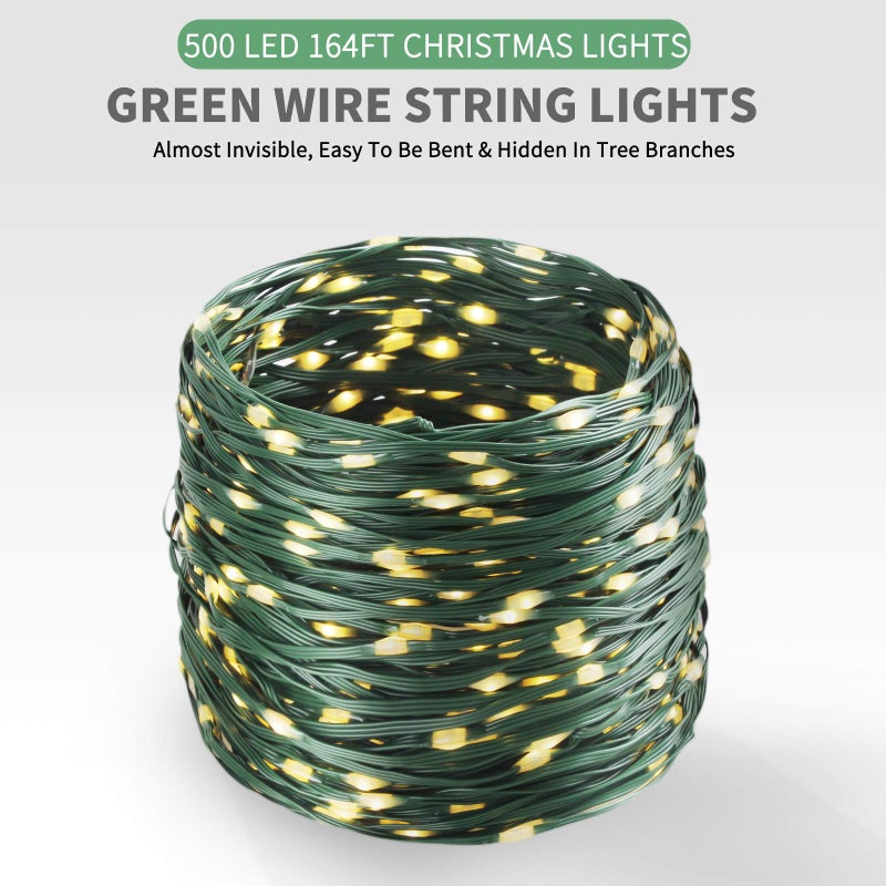 Tcamp 164FT 500 LED Christmas Lights, 8 Modes Christmas Tree Lights with Timer Memory Function, Green Wire Starry Fairy String Light for Xmas Tree Halloween Outdoor Indoor Decor (Warm White) - Image 4