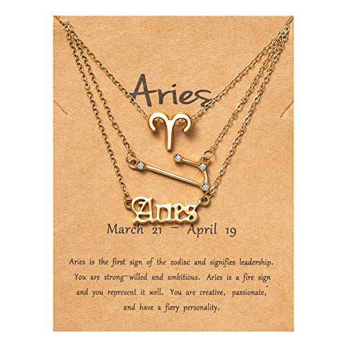 PANTIDE 3Pcs Aries Zodiac Layer Necklaces for Women Retro 14K Gold Plated 12 Constellation Pendant Letter Necklaces Exquisite Letter Horoscope Old English Zodiac Sign Necklace Jewelry Birthday Gift - Image 1